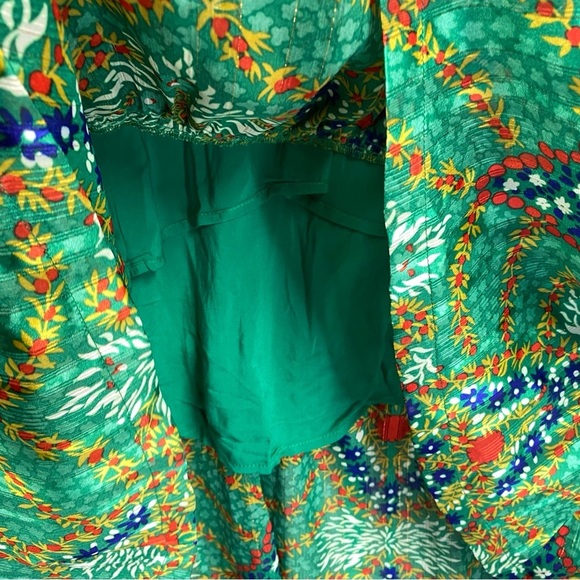 ba&sh Happy Dress Tiered Ruffle Shimmer Metallic High Low Midi Sz 3 Large Green - Picture 7 of 11